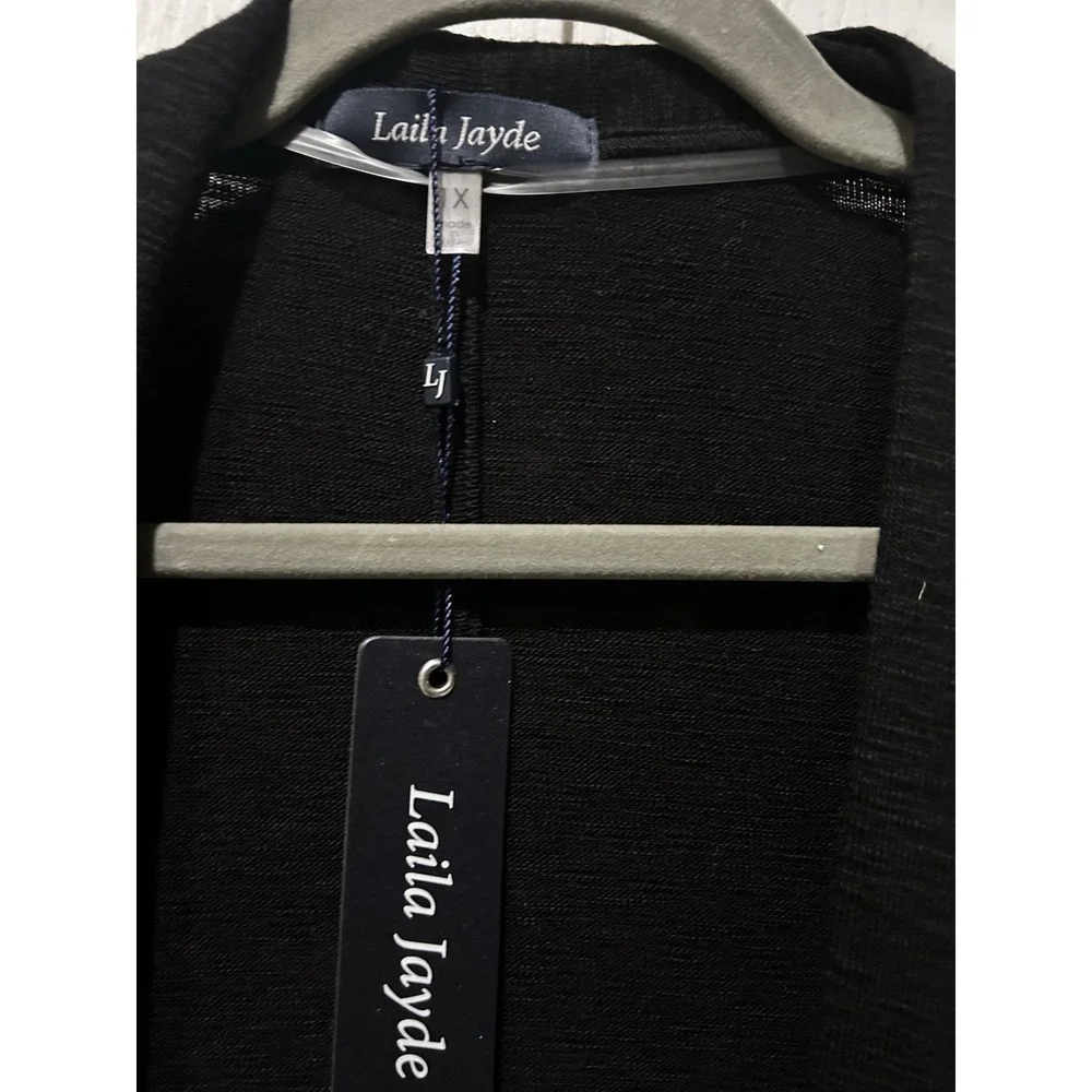 Laila Jayde Black Open Front Cardigan Short Sleeve Textured Knit NWT Basic - Picture 2 of 5